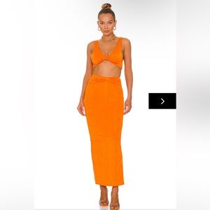 NWT Superdown joana two piece skirt set orange tangerine neon maxi